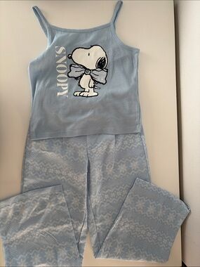 Peanuts Light Blue Girls' 2-Piece Pajama Set with Snoopy Tank M (8)